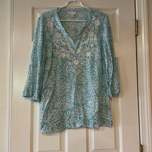 Charter Club Turquoise 3/4 Sleeve Tunic Top 100% Viscose M
